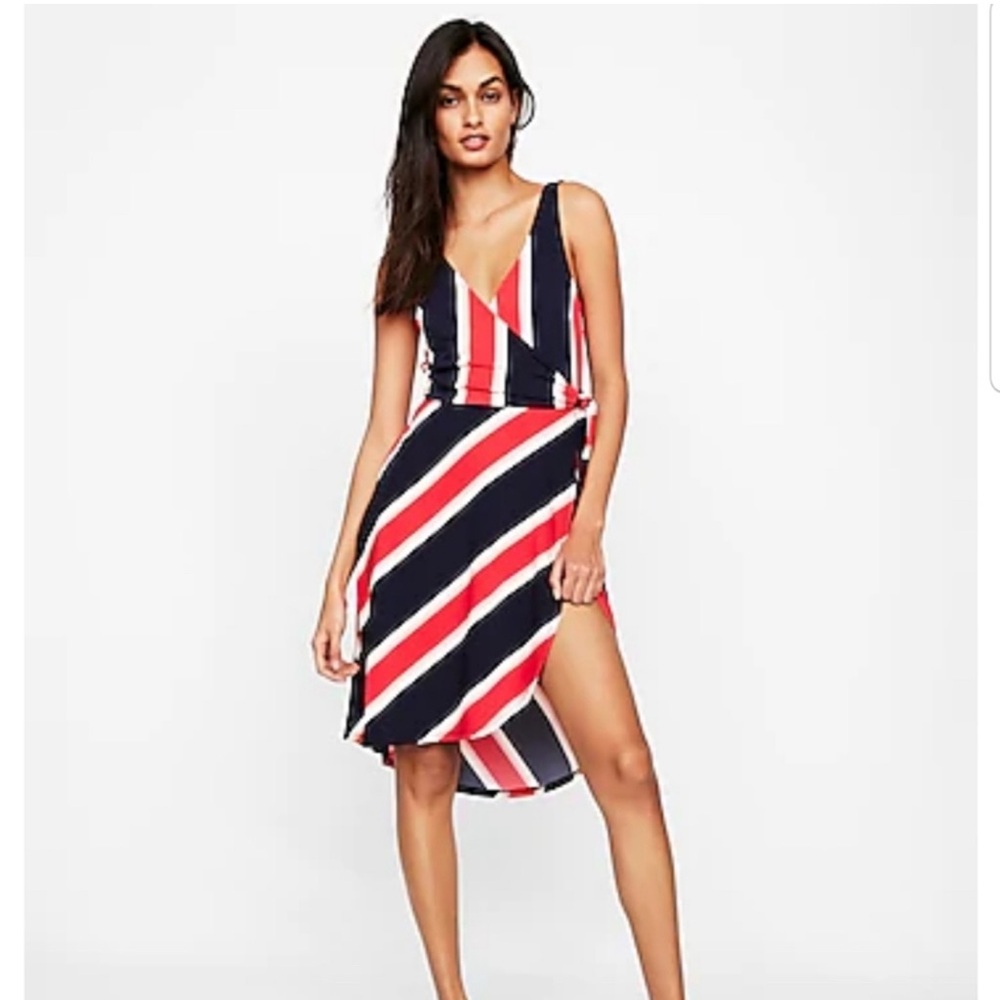Express Striped Midi Faux Wrap Dress